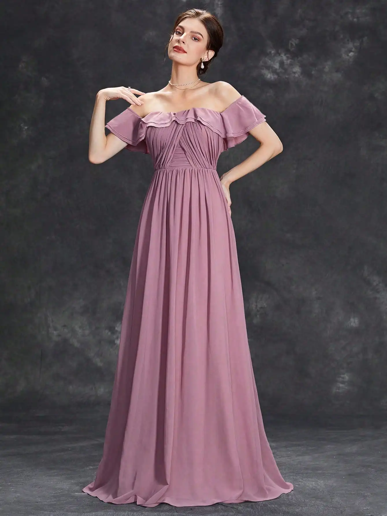 Mgiacy Flounce collar irregularly pleated chiffon full skirt Evening gown Ball dress Party dress
