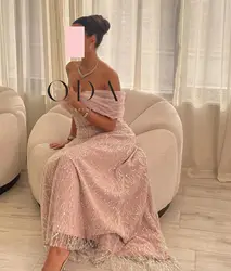 Pink Strapless Evening Dresses Off Shoulder Sleeveless Backless Prom Dress Beadings Lace up Saudi Arabia Formal Party Dresses