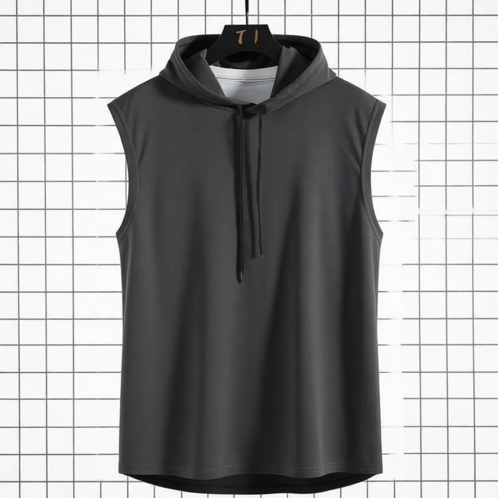 Casual Mens Sport Tank Top Sleeveless Hoodie Summer Loose Fitness Training Vest Hip Hop Streetwear Gym Muscle Pullover