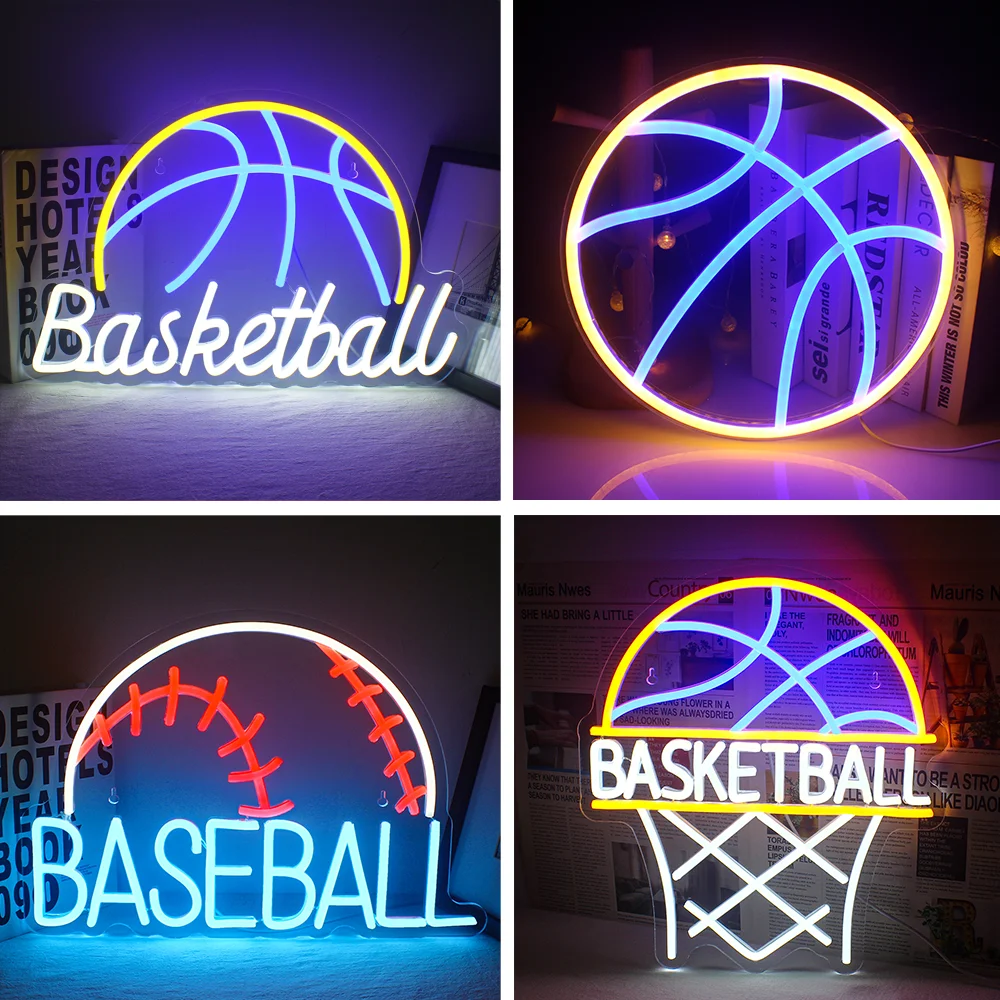 Basketball Neon Sign Sport Led Sign Ball Neon Light White Neon Signs for Wall Decor USB Powered Switch Light up Sign Neon Sign