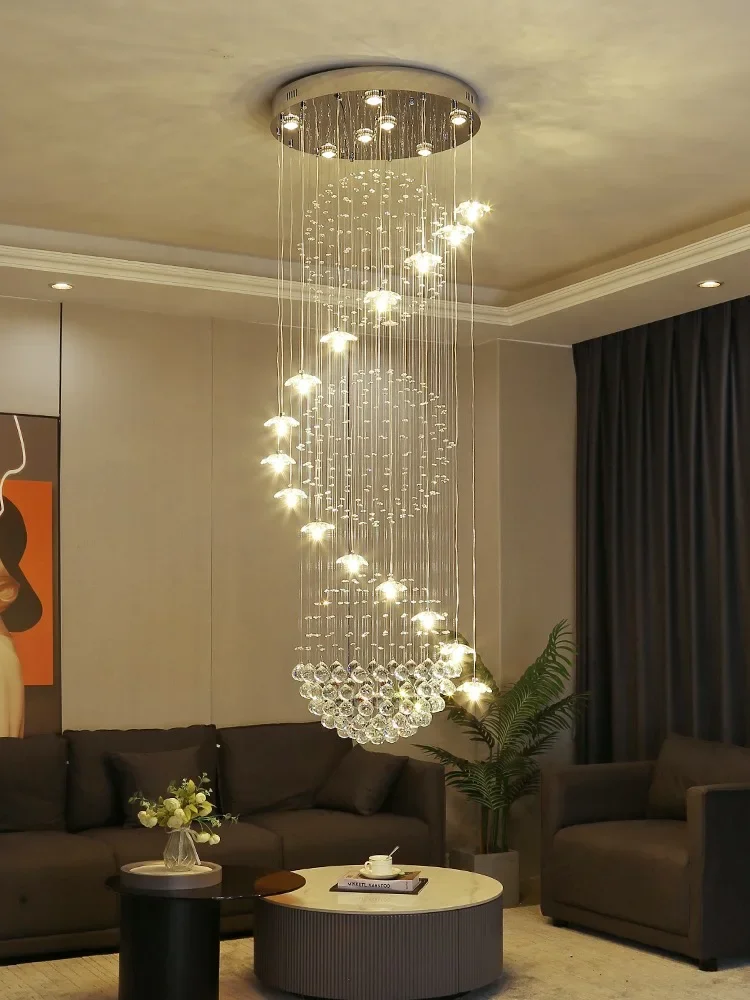 Modern Long Staircase Crystal Chandelier For Living Room Kitchen Island Pendant Light Indoor Lighting Home Decor Lustre Fixtures