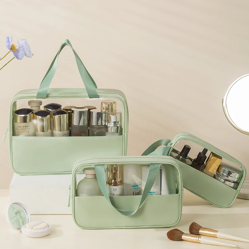 Nuova borsa per il trucco impermeabile impiombata verde borsa per il lavaggio portatile borsa per cosmetici di grande capacità custodia per il