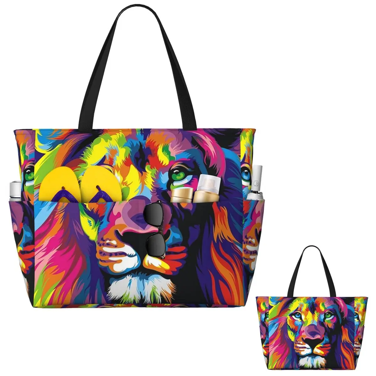 Banksy Rainbow Lion Graffiti Pop Art Painting Beach Tote Bag Sport Gym Yoga Duffle Large Tote Bag Women Travel Bag Fitness bag