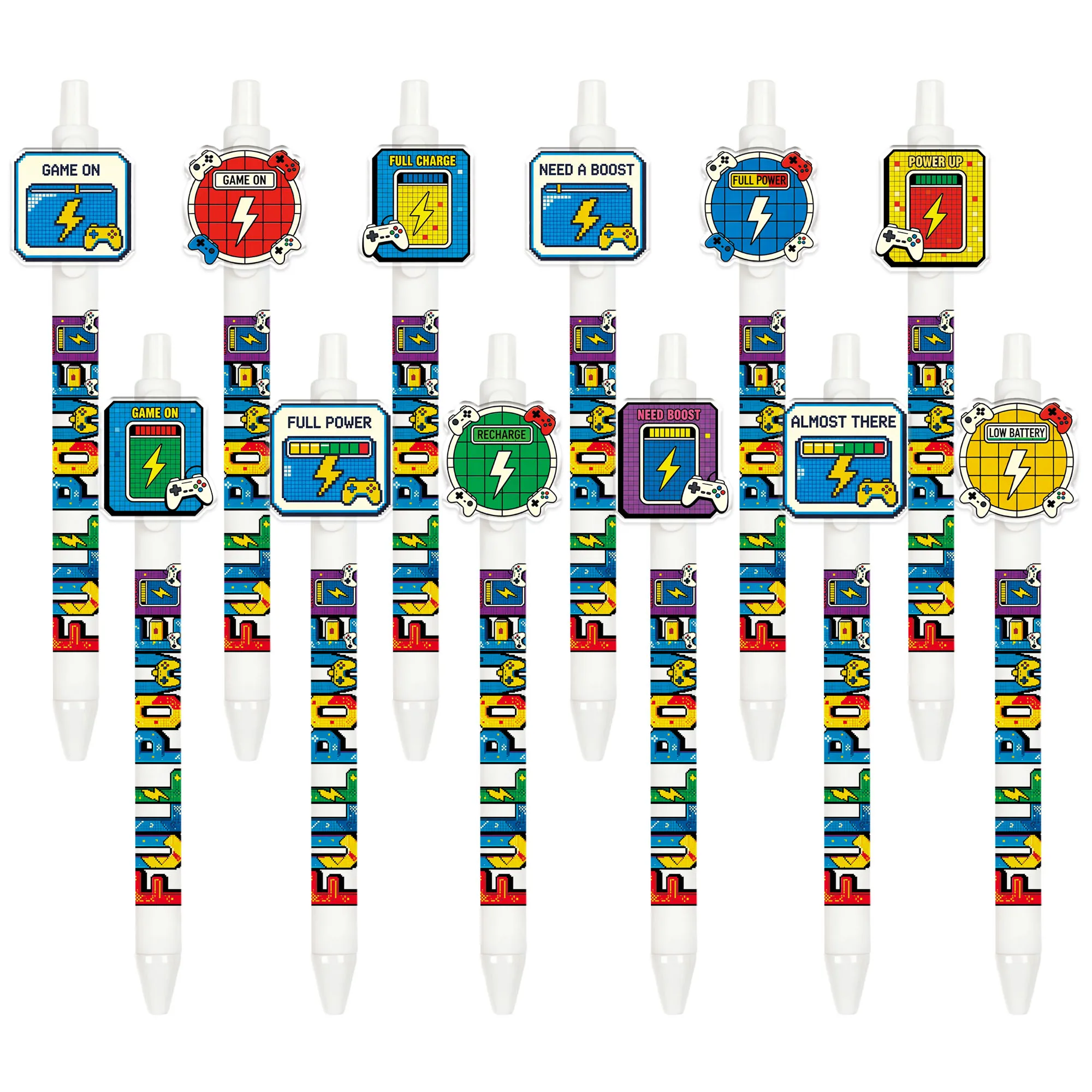 

12 pieces/16 pieces creative game phrase shaped ballpoint pens. Ideal for game enthusiasts and daily office use.