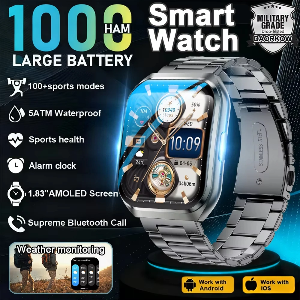 

2026 Новый 1000 мАч 1,83 дюйма HD изогнутый экран GPS Мужчины Женщины Плавание Фитнес Спорт SmartWatch BT Вызов IP68 Водонепроницаемый Для Xiaomi