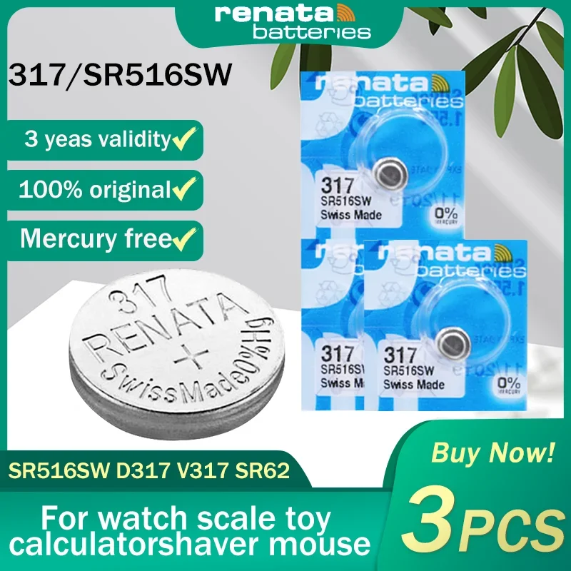 3PCS/Lot Original Renata 317 SR516SW D317 V317 SR62 1.55V Silver Oxide Watch Battery For Scale Watch Swiss Made Button Coin Cell