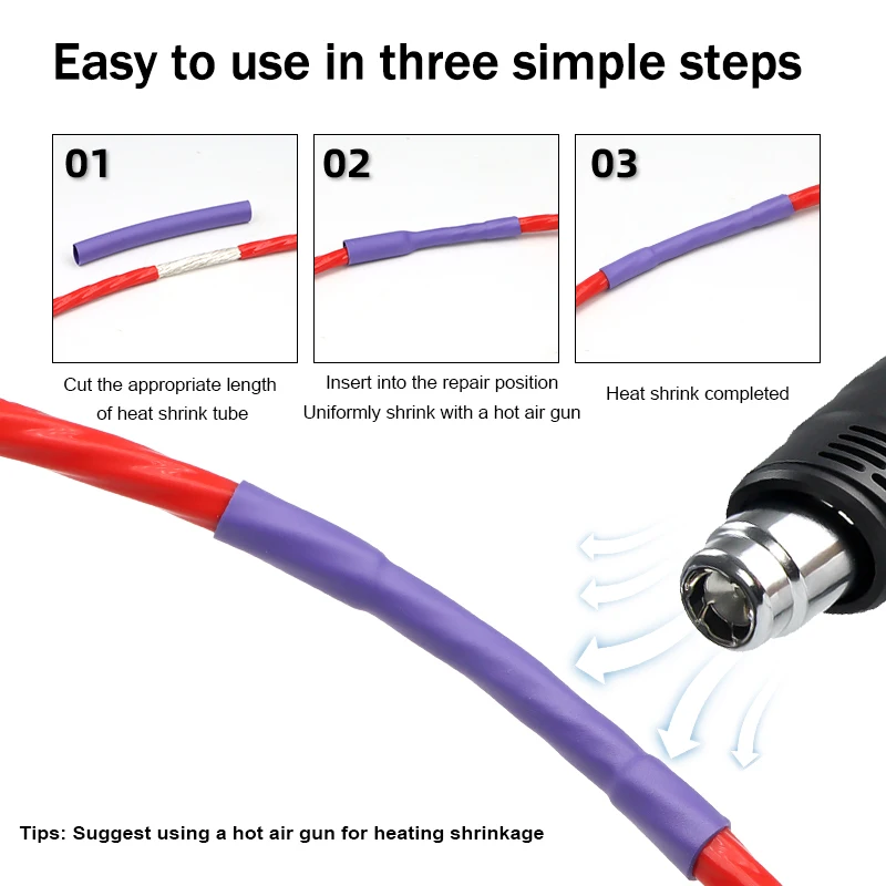 1/5/10m Purple 2:1 Heat Shrink Tubing 1mm ~ 50mm Polyolefin Insulation DIY Connector Repair Wrap Wire Cable Protecctor Sleeving