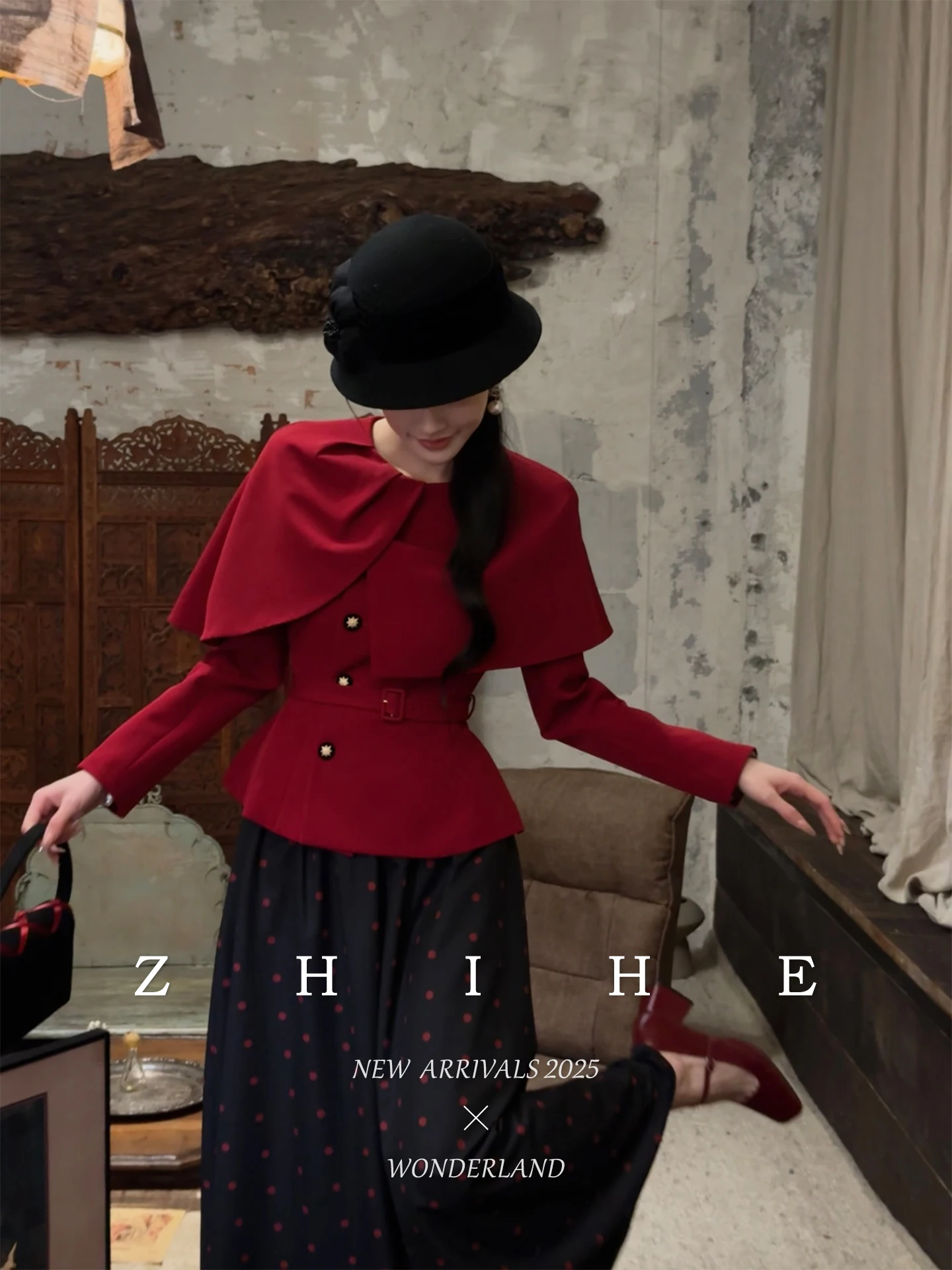 

Ele Red Polka Dot ter Ne Комплект юбки-миди в китайском стиле в стиле ретро, женская модная осенне-зимняя одежда на пуговицах, длинная...