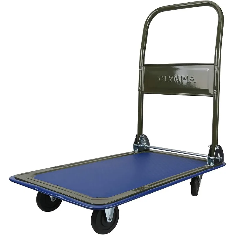 Olympia Tools Foldable Push Cart Dolly - 300 Lb. Capacity Heavy Duty Platform Truck with 360° Swivel Wheels - Black