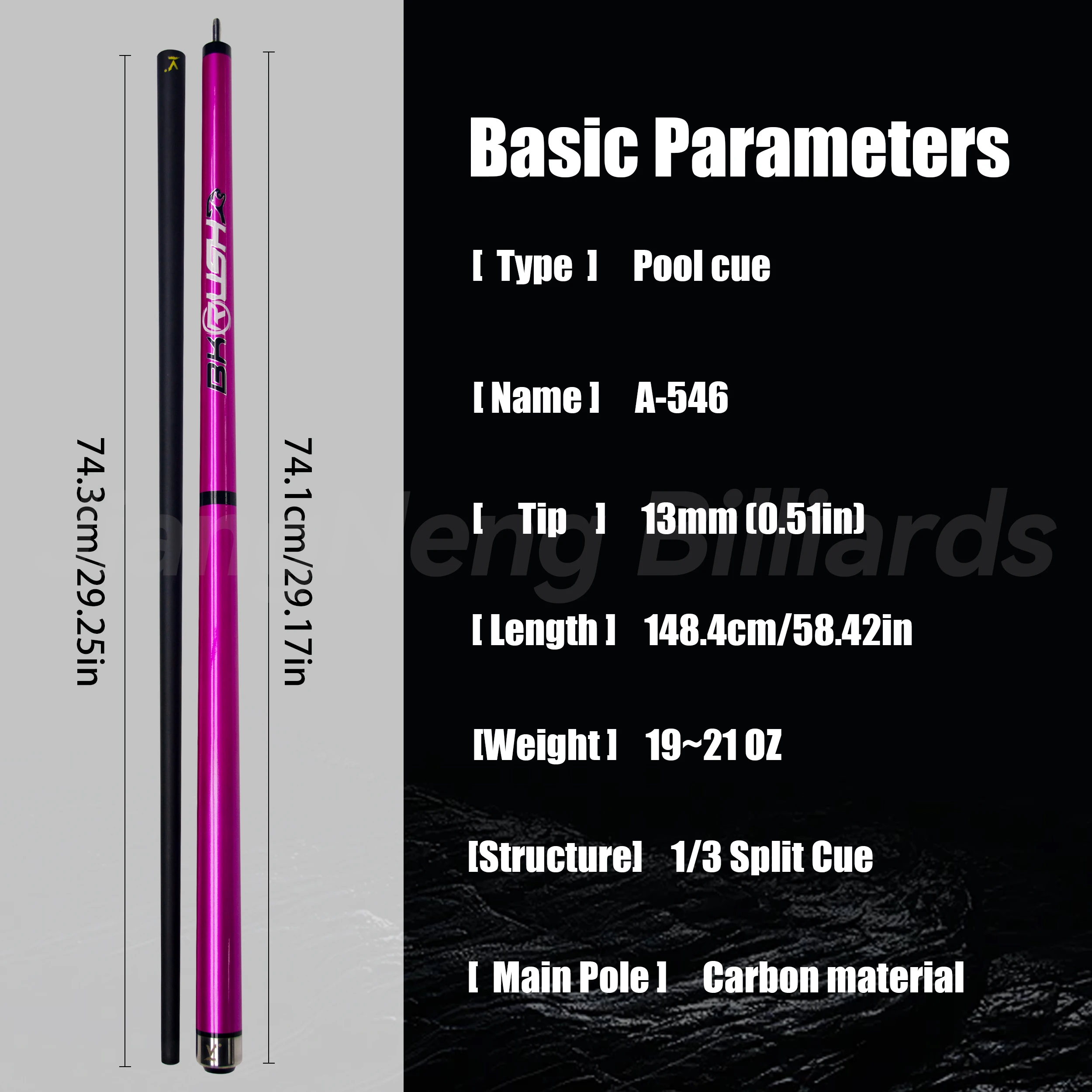 BKR Professional Jump Break Jumping Billiard Cue 13mm American Stick Tip Red Pink Three-Section Gift Female Friends and Partners