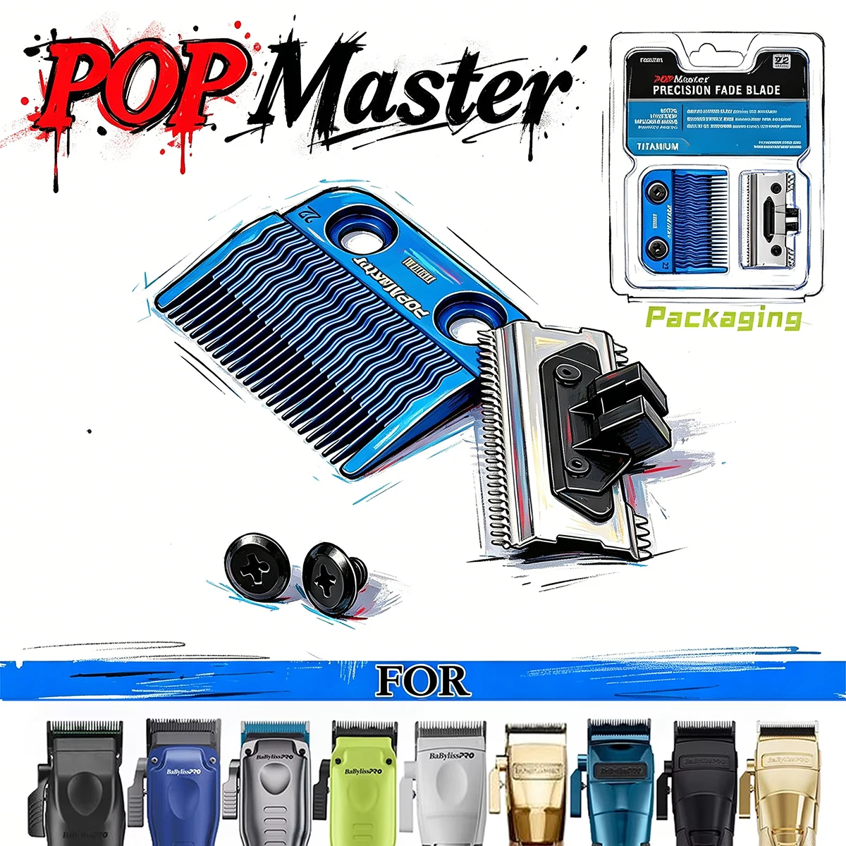 POPMASTER Professional Hair Clipper Replacement Blade Fade Hair Cutter Head Compatible with FX870 FX825 FX673 FX899 FX829 Models