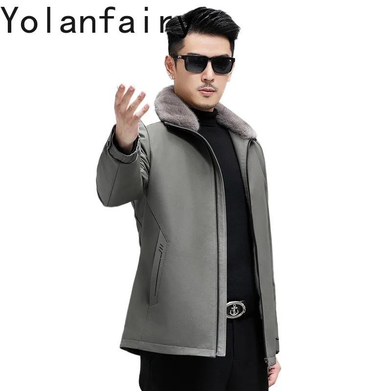 YOLANFAIRY High-end Real Cowhide Genuine Leather Jacket Men Winter Whole Cross Mink Fur Liner Coat Man Warm Fur Coats Jackets