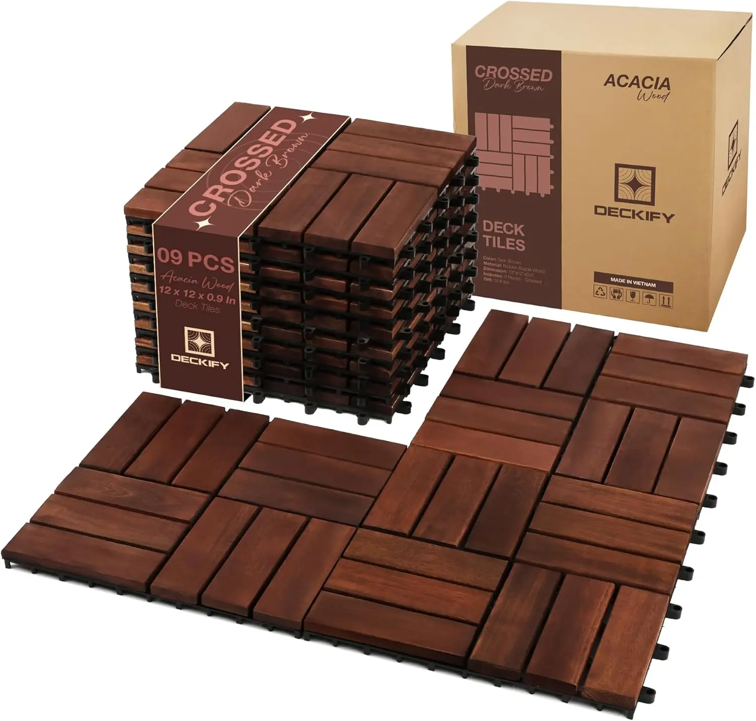 

Набор из 9 штук плитки для террасы из акации, 12 x 12 x 0,9 дюймов, для уличного использования, водонепроницаемая.