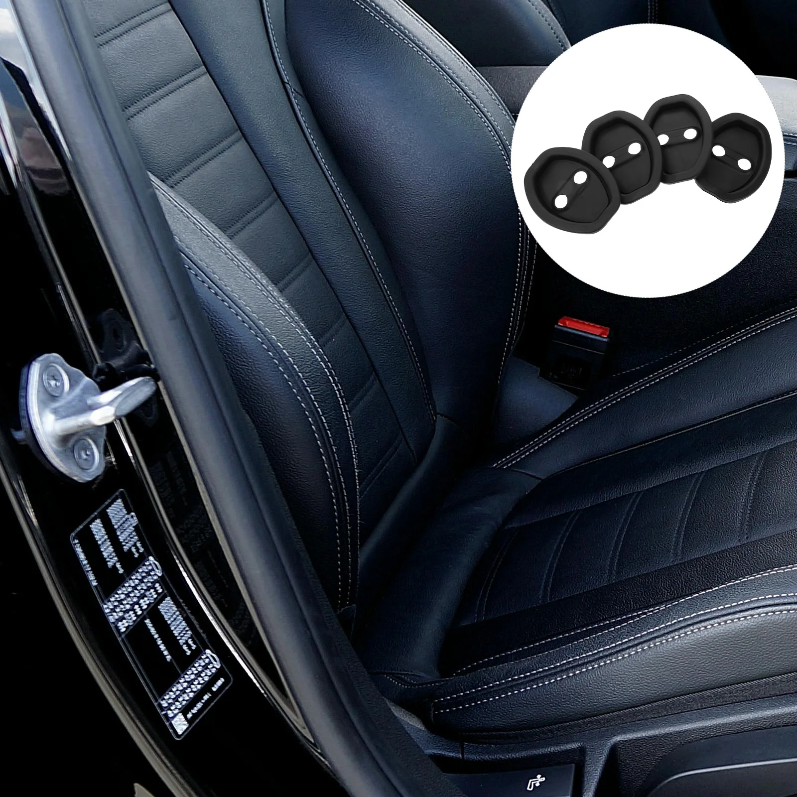 

4Pcs Thickened Silicone Car Door Lock Protective Cover Shock Absorbing Universal Vehicle Door Latch Guard Stopper Black for All