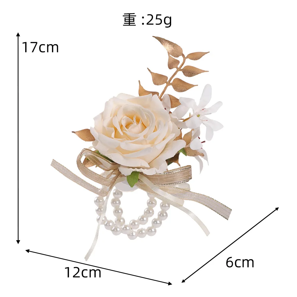 

ZML Wedding Ceremony Bridal Rose Golden Leaf Pearl Wrist Flower Ball Banquet Decorative Wrist Flower
