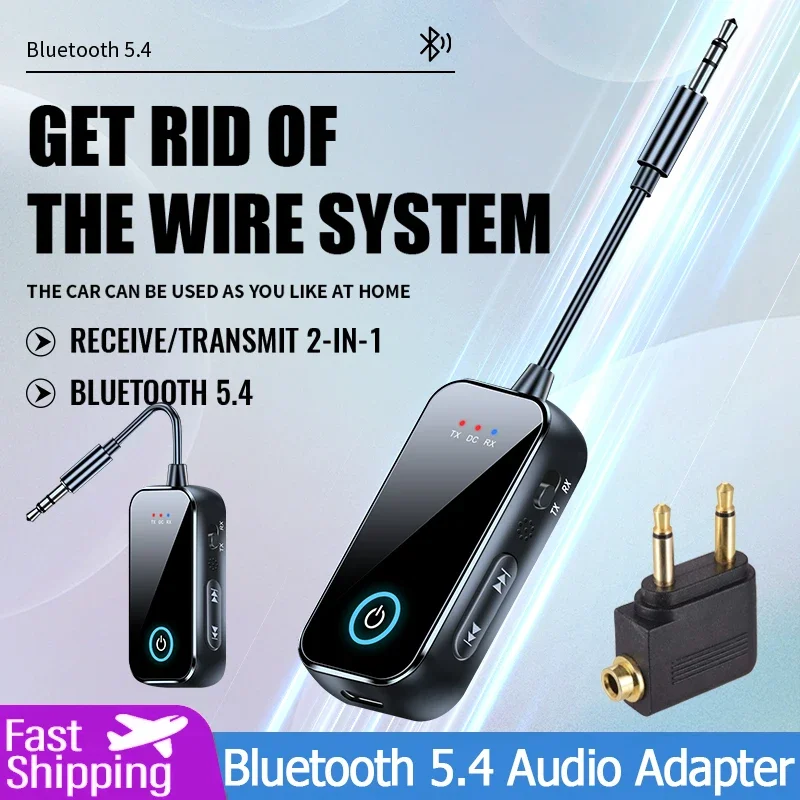 

2 In 1 Bluetooth 5.4 Audio Transmitter Receiver 3.5mm AUX Jack Airplane Wireless Adapter Mic For TV Car Kit Speaker PC Headphone