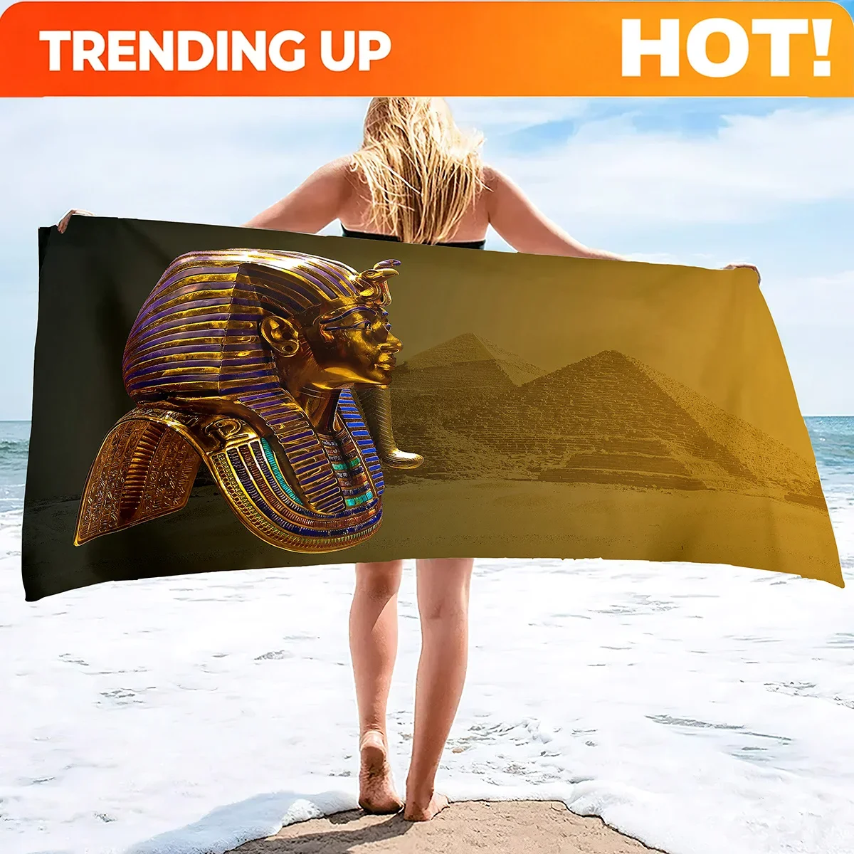 Custom Egypt Gold Large Beach Towel, Soft Towel With Unique Design Sand Free Lightweight Quick Dry | Gym Poolside Sunbed Throw F