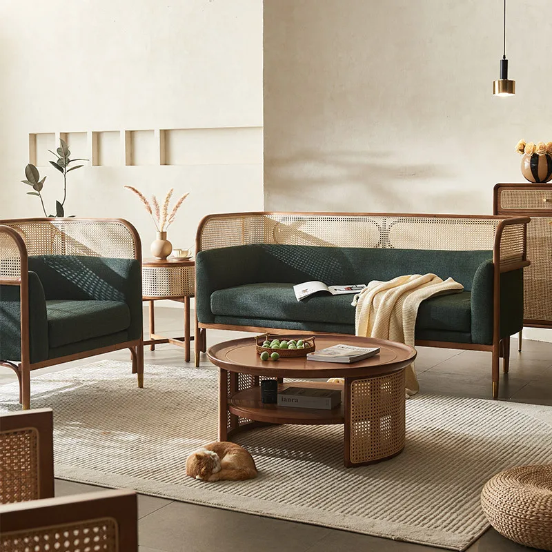 

Диван из ротанга из цельного дерева ветра, журнальный столик на трех человек, комбинация небольшой квартиры, гостиной, двойной отдых