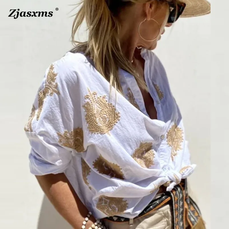 

Female Lapel Loose Streetwear Clothing New Spring Autumn Long Sleeve Pattern Print Button Shirt Women Top Cardigan Office Blouse