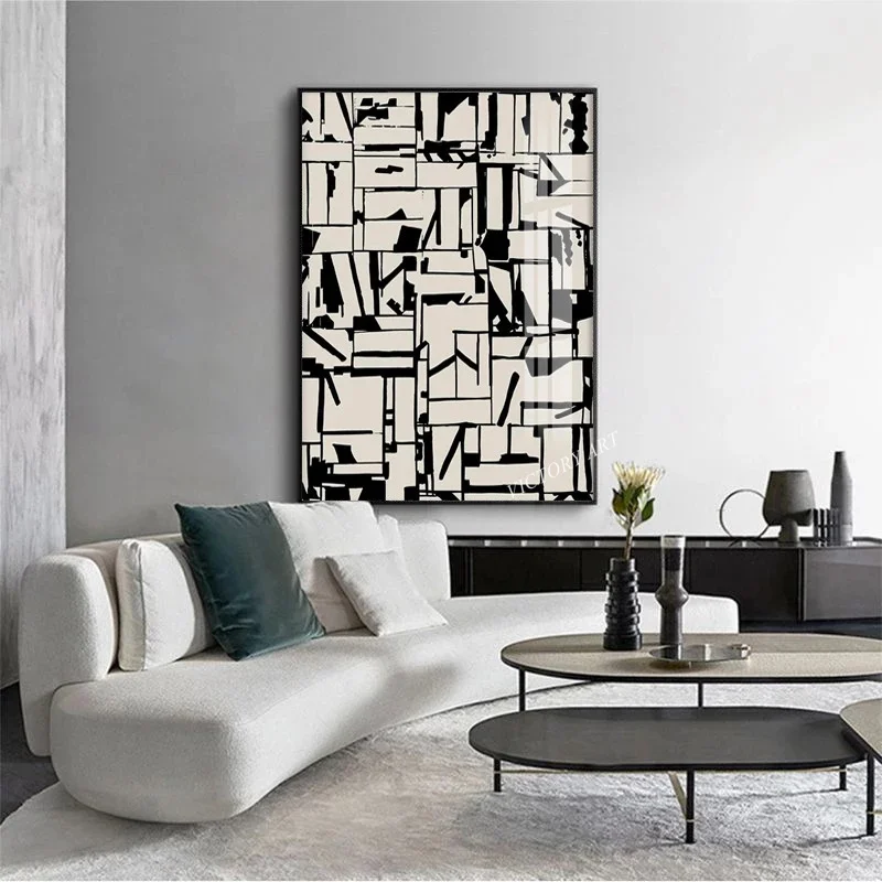 Modern Industrial Style Black and White Wall Painting Beige Geometric Art Print Home Decor for Living Room Interior Posters