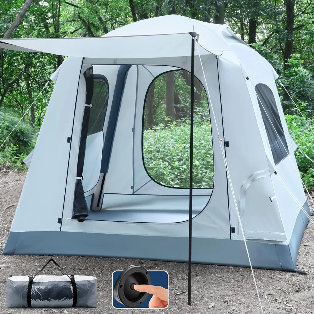 

Quick Setup Tent,Automatic Inflatable Camping Tent,Easy Set up 3-4 Person Glamping Outdoor 4 Season Air Blow Up Tents, Rainfly &