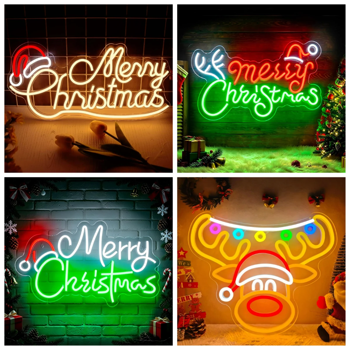 Christmas Reindeer Neon Sign USB Dimmable LED Neon Light for Christmas Holiday Party Home Window Decor Creative Christmas Gift