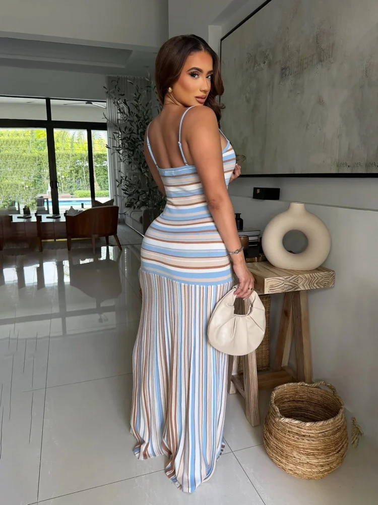 Wmstar Dresses for Women Wholesale Summer Halter Backless and Striped Design Fresh and Breezy Summer Resort Dress Drop Shopping
