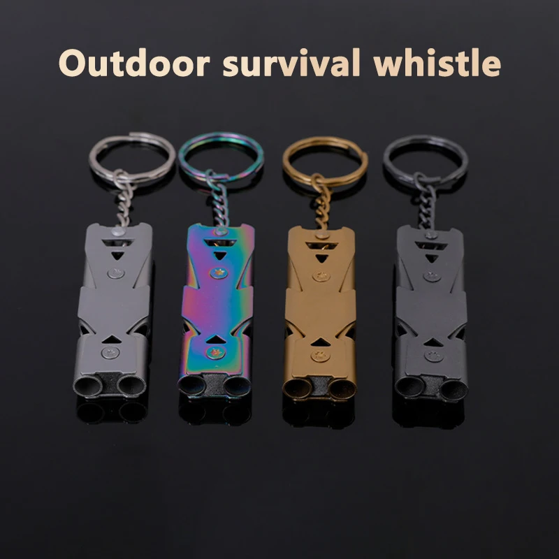 

High Decibel Whistle Keychain Stainless Steel Double Pipe Camping Hiking Emergency Survival Whistle Outdoors Tools Portable 2024