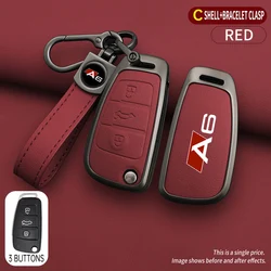 For AUDI A6 S6 RS6 C5 C6 C7 4F S line Zinc Alloy Leather Car Key Case Cover Shell Holder Protection Keychain Bag Car Accessories