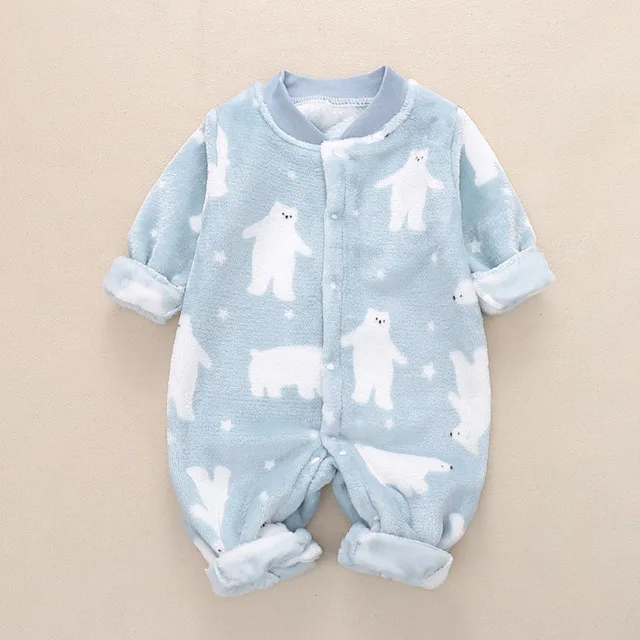 WUDIMIQI  Winter Newborn Baby Clothes Dinosaur Print Baby Boy Romper Warm Infant Baby Boy Girl Soft Fleece Jumpsuit Pajamas