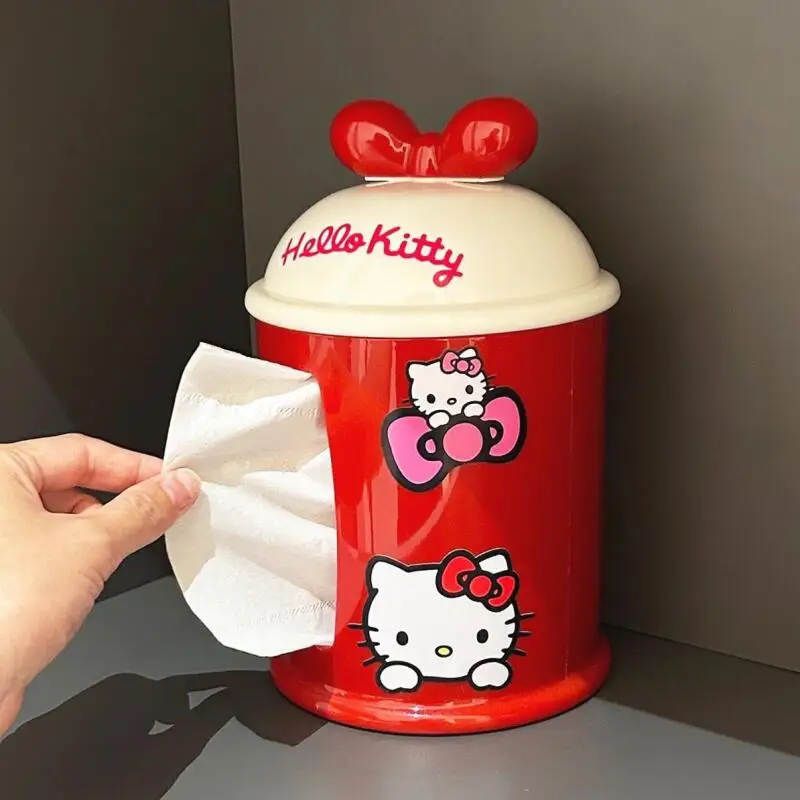 Sanrio Cartoon Hello Kitty Red Bow Rotundity Tissue Storage Box Living Room Bedroom Desktop Decoration Friend's Birthdays Gifts view 4