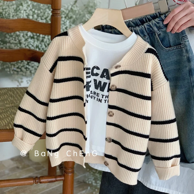 

Kids' sweater2024Spring New Boys and Girls Striped Cardigan Children's Clothing Wool Casual JacketMY0013-WS