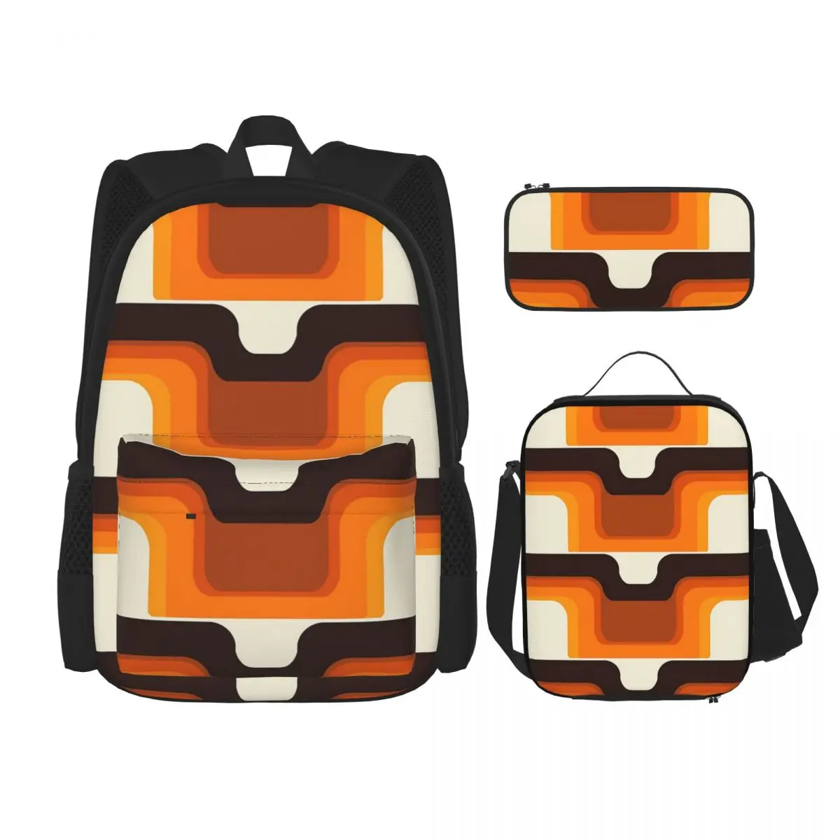

Mid-Century Modern Meets Orange Backpacks Bookbag Children School Bags Kids Rucksack Lunch Bag Pen Bag Three-Piece Set