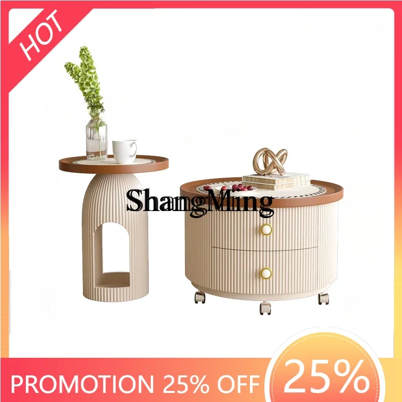 

ZYY household high value medieval style coffee table household living small apartment retro round tea table