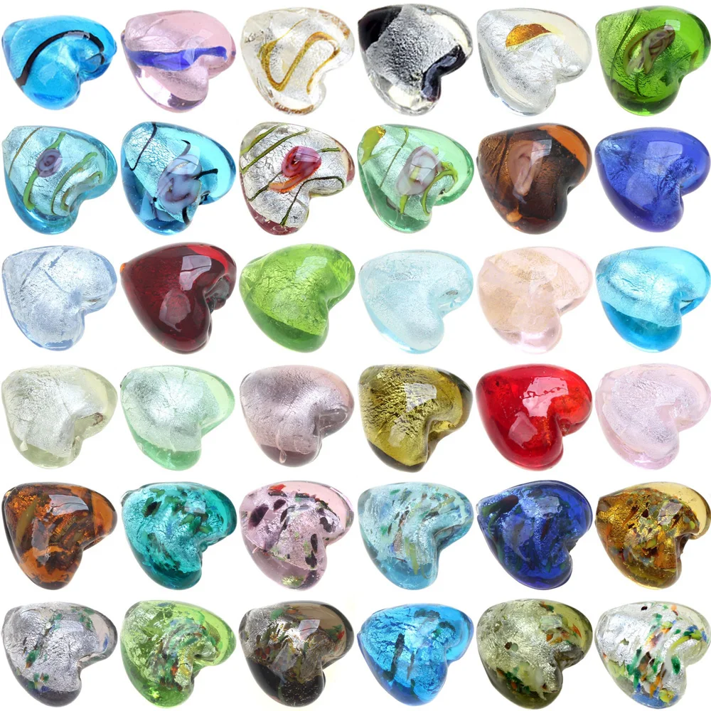 Handmade 20MM 2PCS/Lot Multicolor Lampwork Glass Beads Heart DIY Bracelet Necklace Earring For Jewelry Making