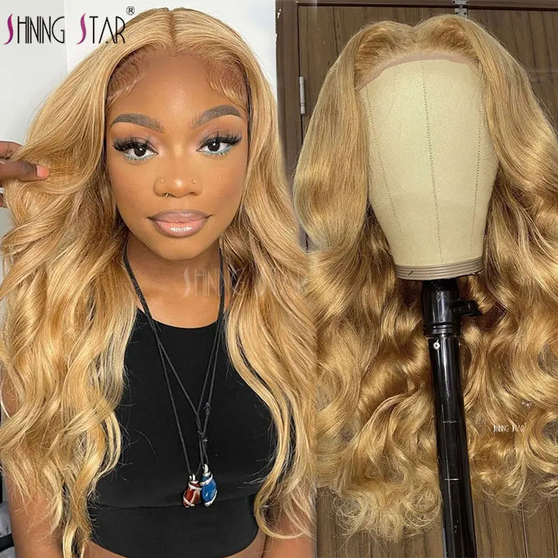 Honey Blonde Body Wave Lace Front Wigs Brazilian Lace Front Wig Human Hair 13X4 Transparent Lace Frontal Wig Curly Hair Prepluck