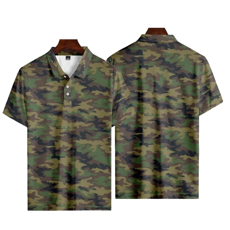 Men's Camouflage 3D Printed Summer Short-sleeved Shirt Camouflage Button Fashion Sportswear