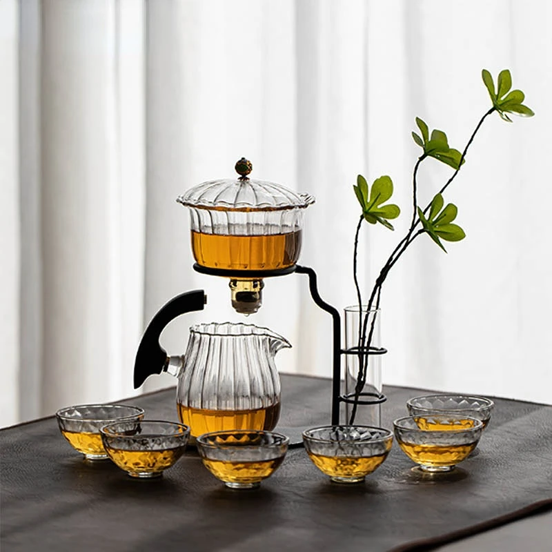 

Glass Lazy Automatic Anti-Scalding Tea Set Porch Decoration Modern Kung Fu Teapot Teacup Set Suitable For 6 People Gift