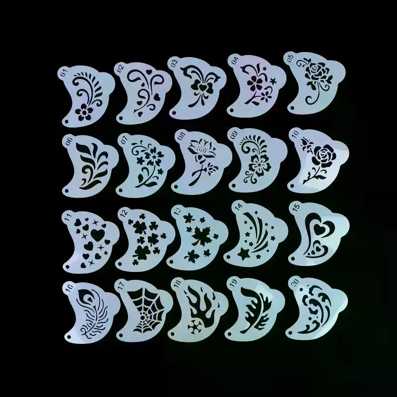 Reusable Face Painting Stencils - Durable Pet Plastic, Washable & Reusable With Assorted Floral, Spiderweb, Heart Designs 20Pcs