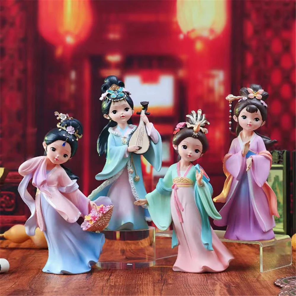 Set/4pcs Resin Doll Sculptures Chinese History Celebrated Ancient Traditional Figure Four Beauties Miniature Desktop Decor Dolls