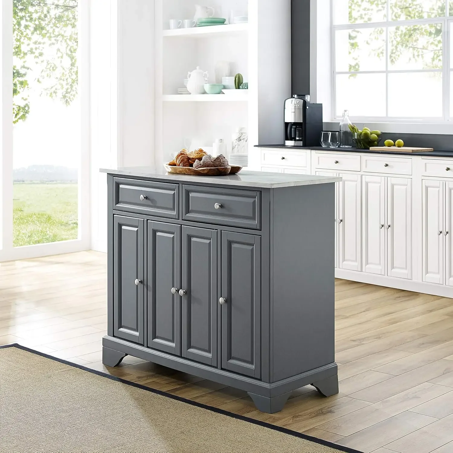 Avery Kitchen Island with Paper Marble Top, Gray