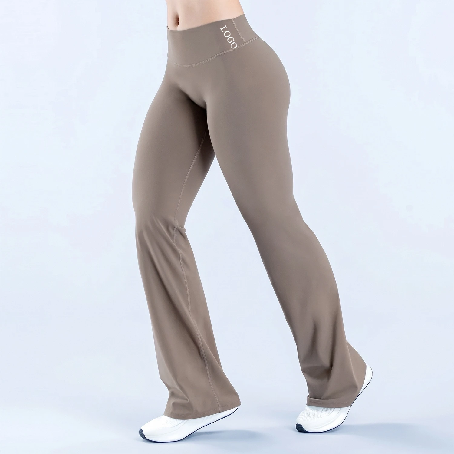 Logo Women's High Waist Naked‑Feel Flare Yoga Pants Tummy Control Hip Lifting Elastic Workout Running Fitness