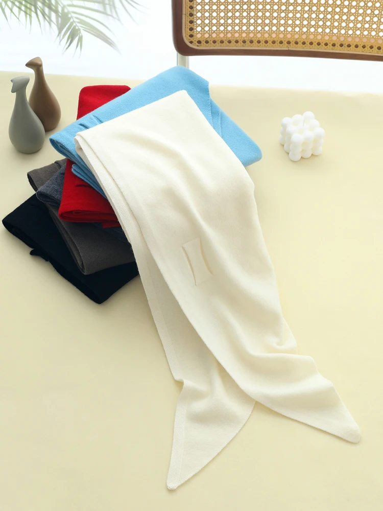 100% Pure Wool Trend Triangle Shawl Scarf Large Wrap Fastener Lightweight Women Knitted Accessories Cape Soft Warm Cappa Cozy