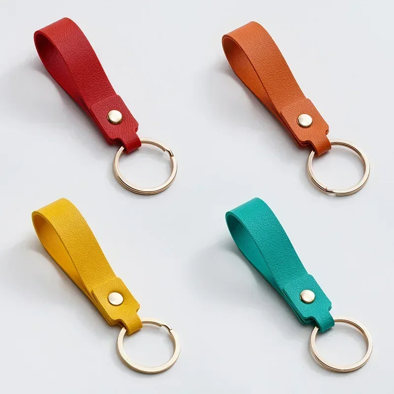 Leather car keychain macaron keyring personalized pendant small and fresh multi-color creative PU business keyrope