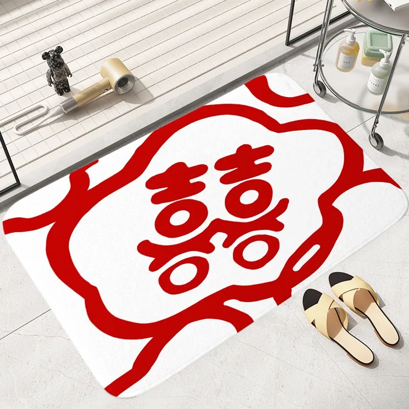 New Chinese style red font pattern floor mats entrance door floor mats home decoration bedroom kitchen bathroom absorbent carpet