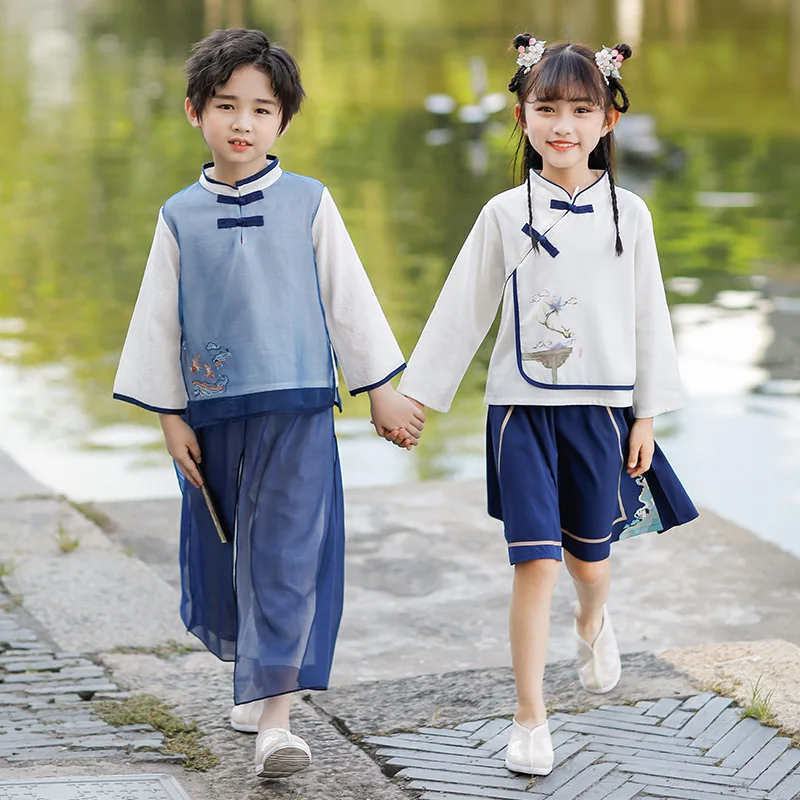 

Children's Hanfu Chinese Style Retro Print Ancient Clothes Boys and Girls Spring and Autumn Tang Suit