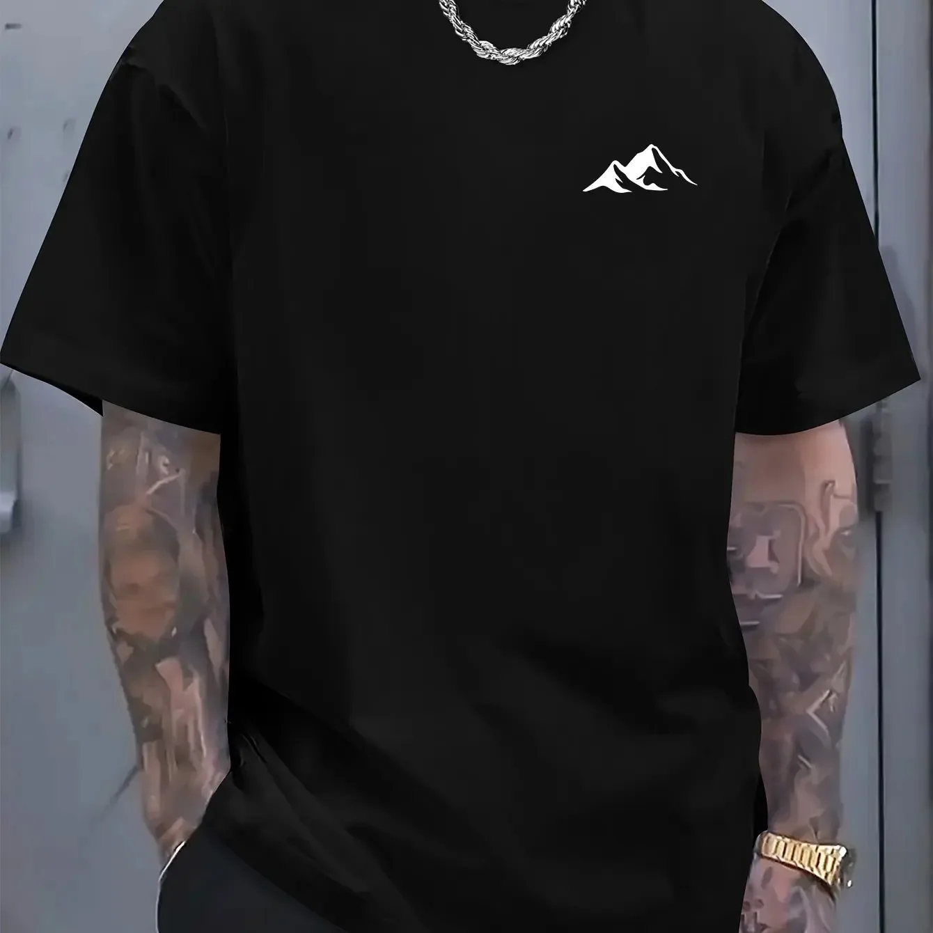 2025 Fashion New Men's Summer 100% Outdoor Leisure Wide Version Songshan Map Sports Round Neck Short Sleeve T-shirt Top