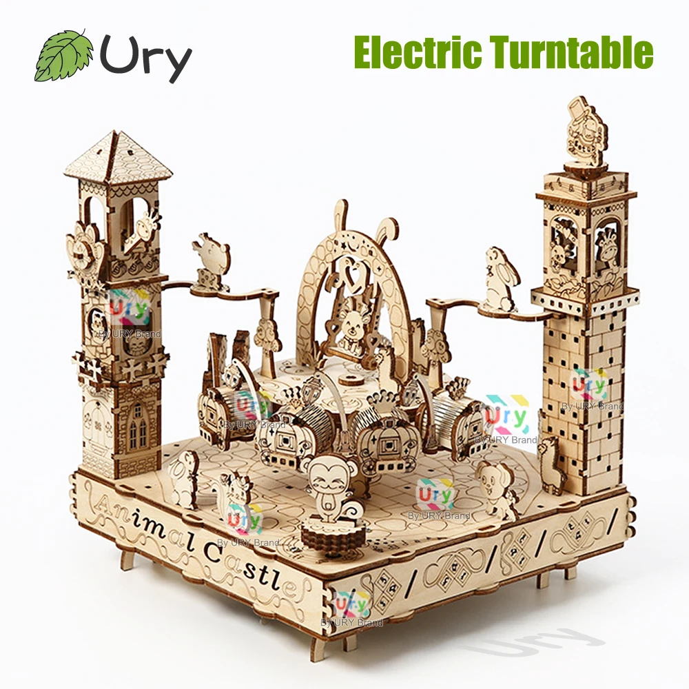 

Rotatable DIY 3D Wooden Puzzles Electric Zoo Animals Amusement Park Turntable Model Mechanical Kits Decor Toys Gifts for Kids