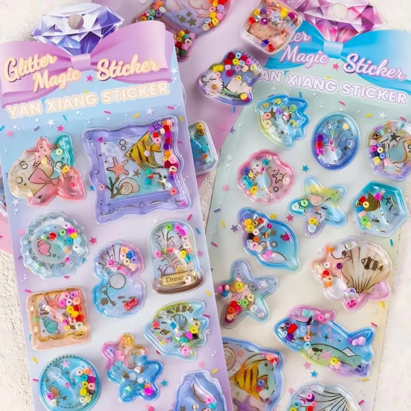 

Glitter Shaker 3D Puffy Sticker Sheet Cute Ocean Dessert Bottle Star Stickers DIY Scrapbook Journal Decoration Reward Sticke