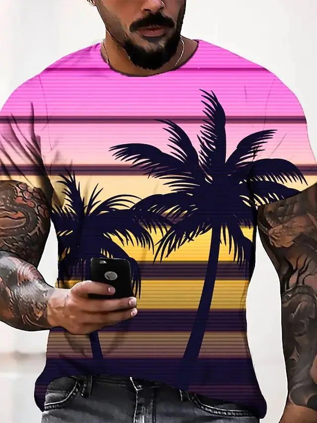 New Men T-Shirt Printing Short-Sleeved Summer 3d Hawaiian Leaves Personality Fashion Stitching Pattern T-Shirt For Men